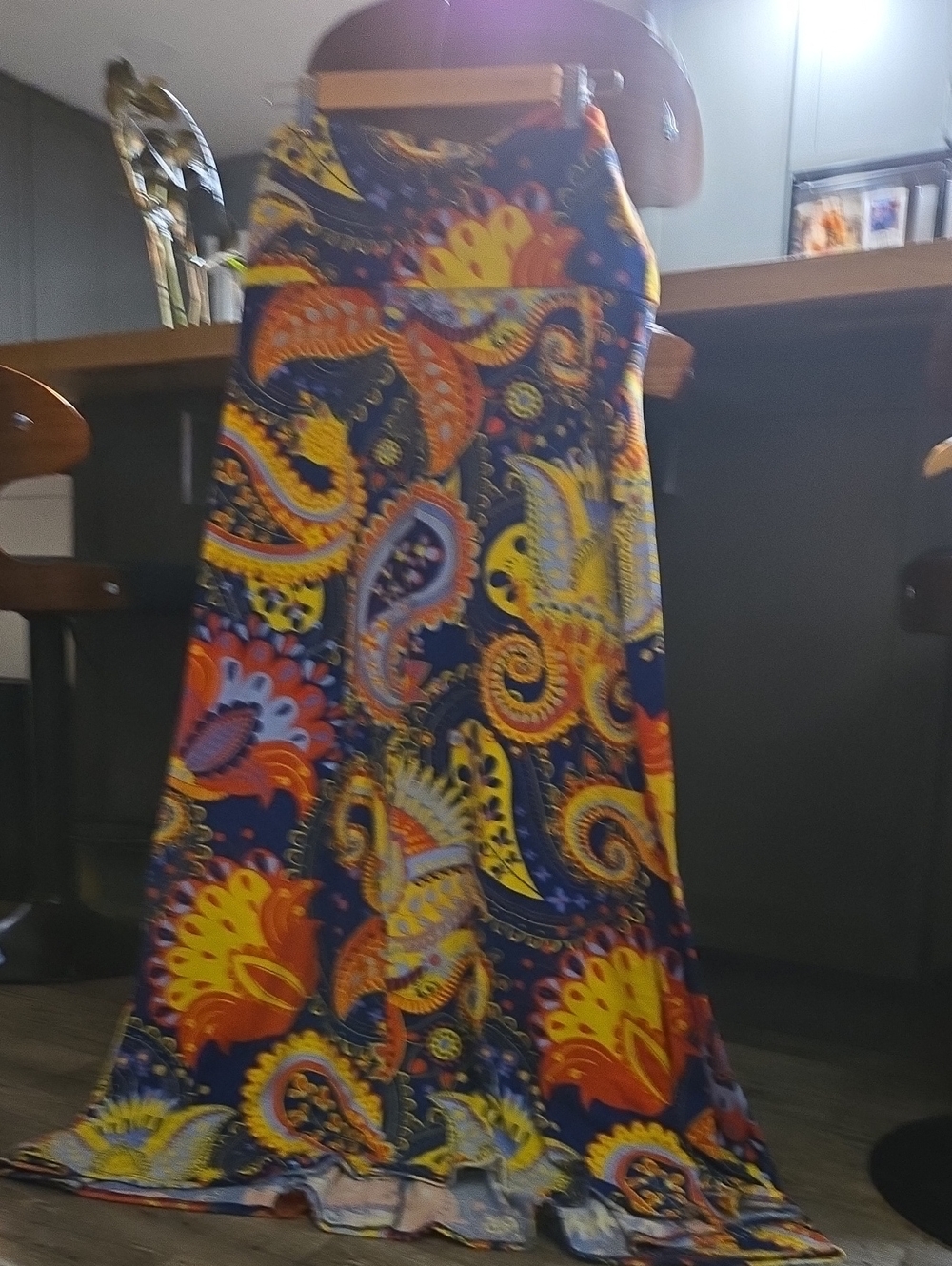 LuLaRoe Navy Maxi Skirt with Yellow, Orange & Purple Paisley